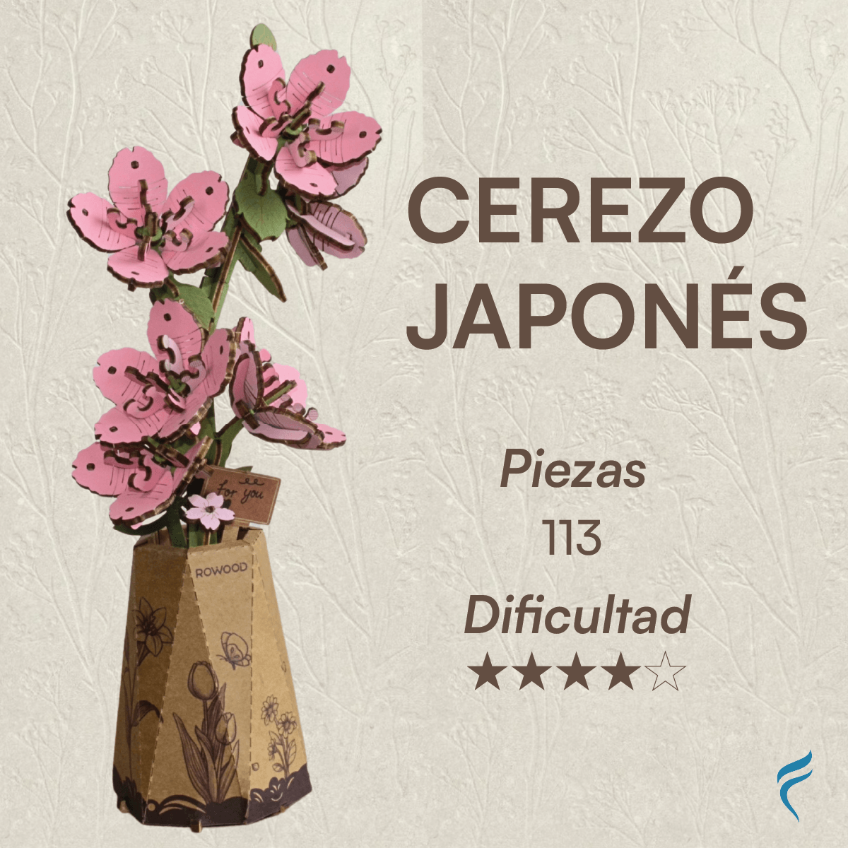 Una hermosa flor armable tipo Rompecabezas 3D, Diseño: Cerezo Japonés