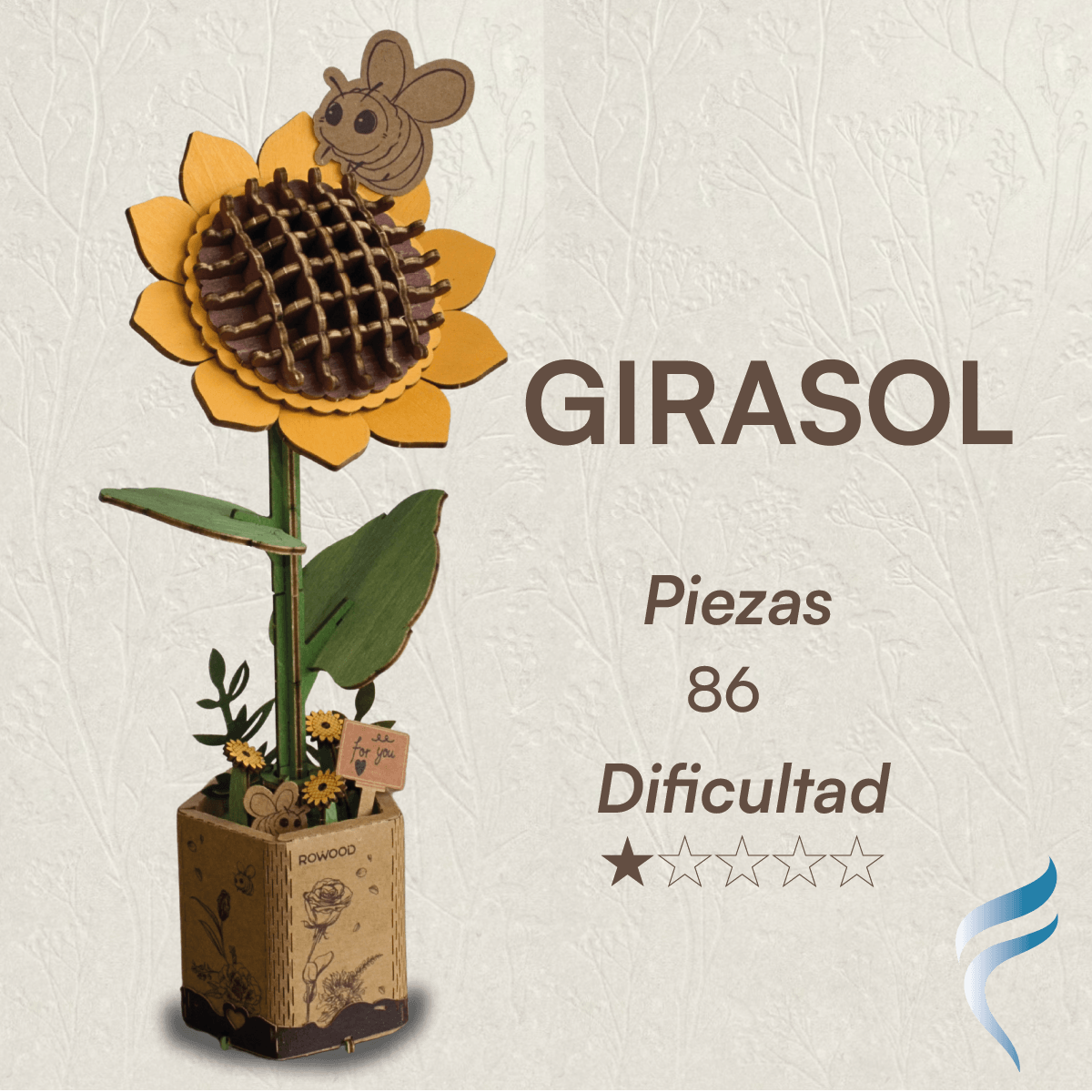 Una hermosa flor armable tipo Rompecabezas 3D, Diseño: Girasol