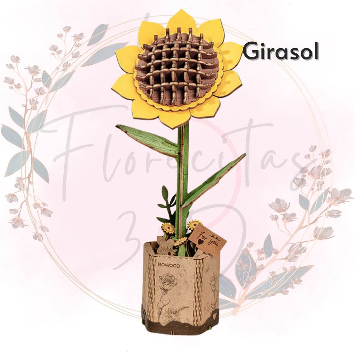 Una hermosa flor armable tipo Rompecabezas 3D, Diseño: Girasol