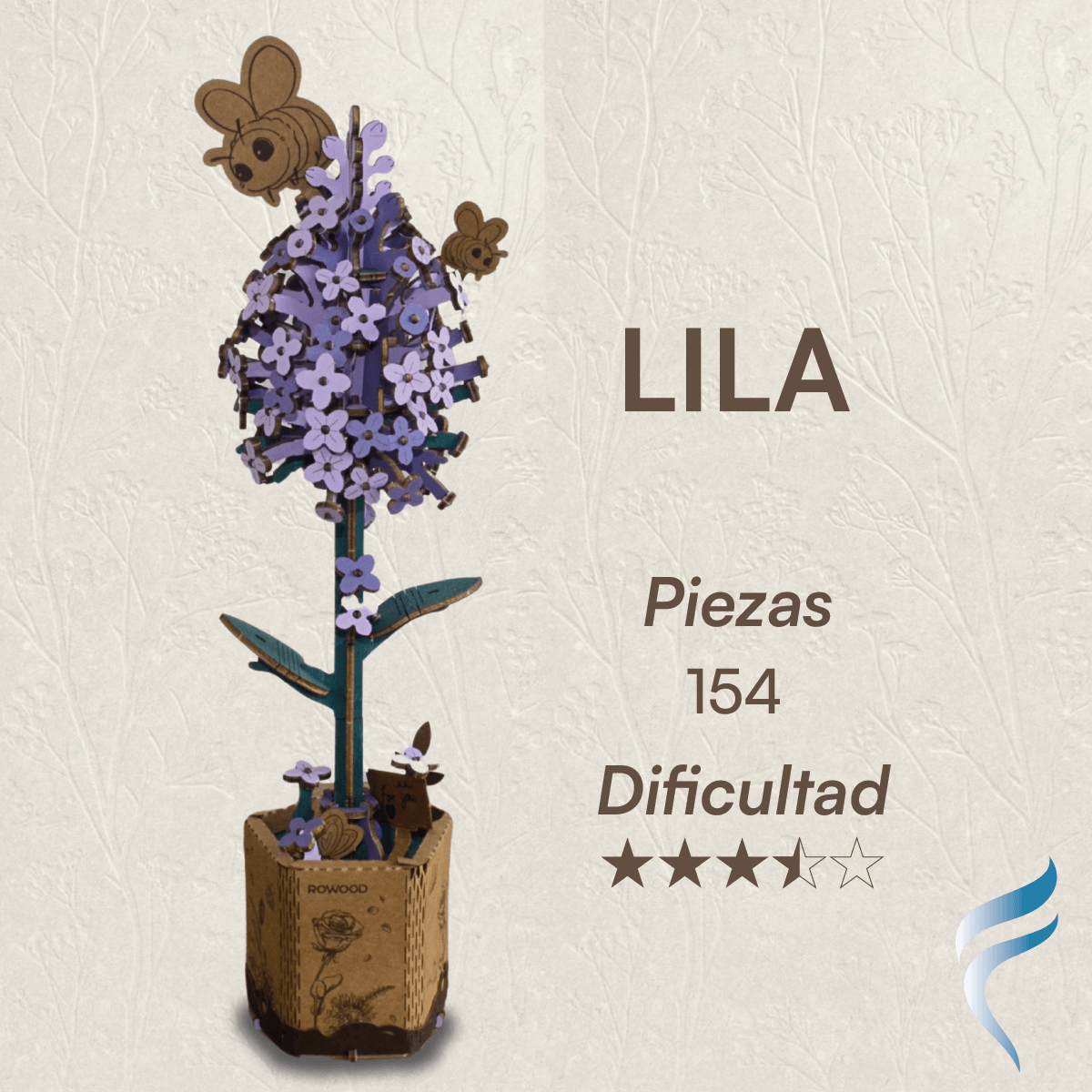 Una hermosa flor armable tipo Rompecabezas 3D, Diseño: Lila