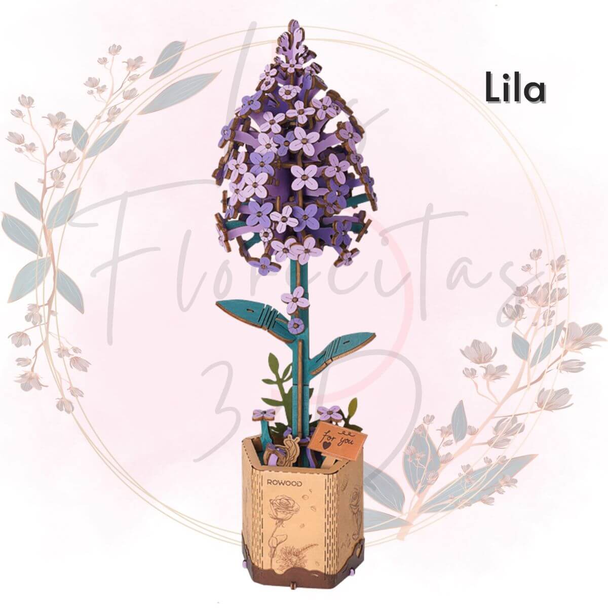 Una hermosa flor armable tipo Rompecabezas 3D, Diseño: Lila