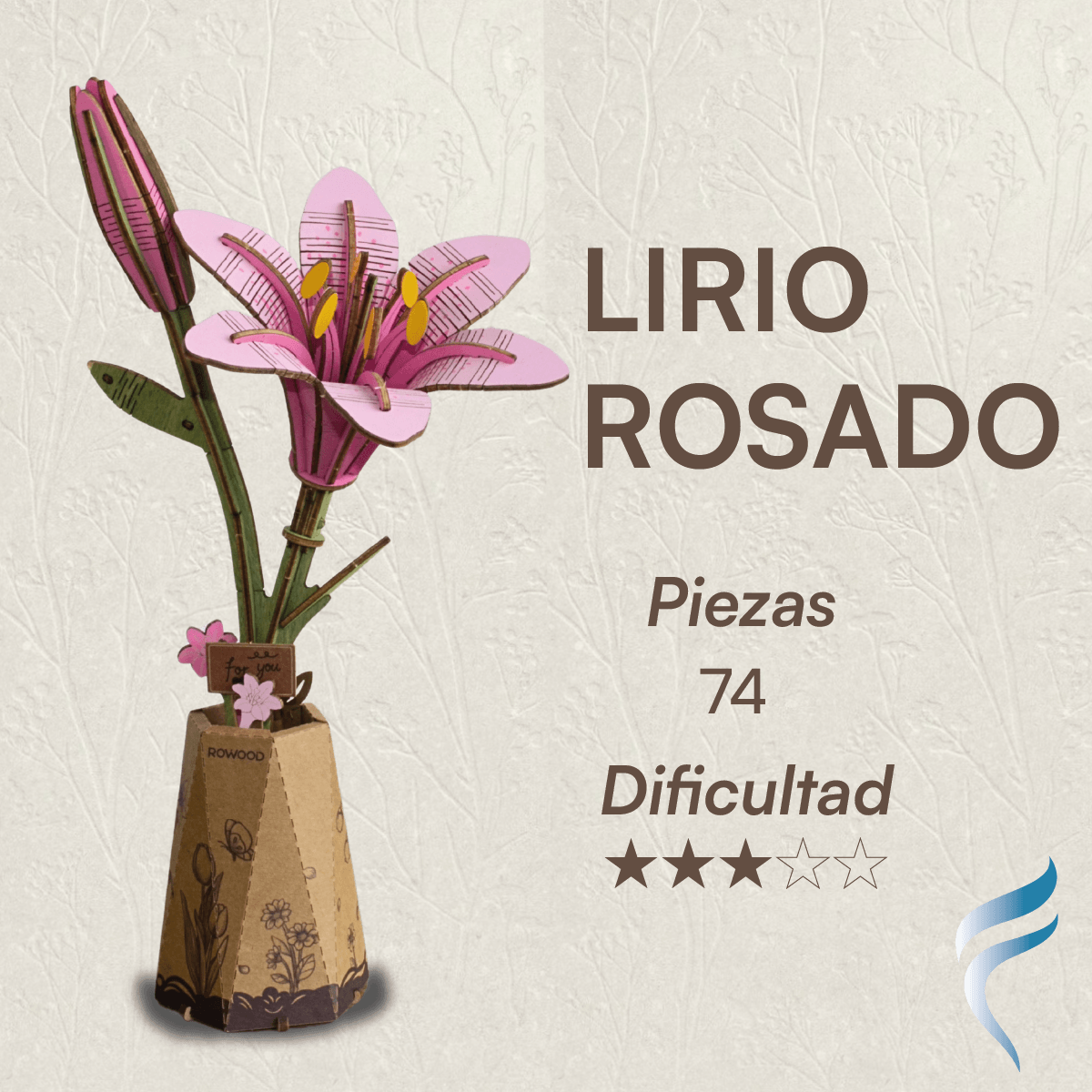 Una hermosa flor armable tipo Rompecabezas 3D, Diseño: Lirio Rosado