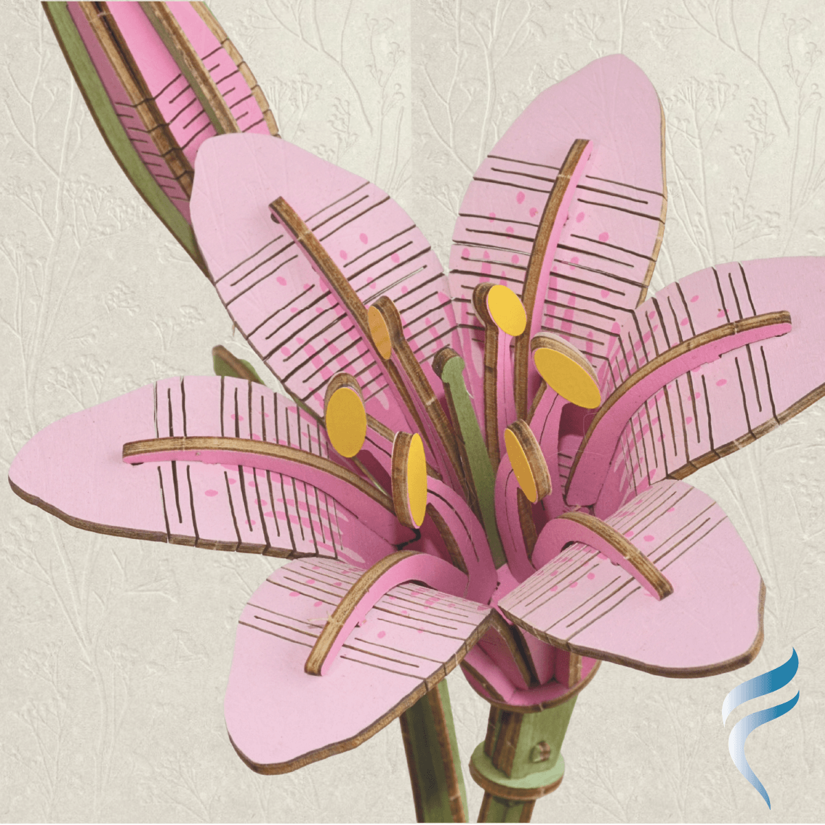 Una hermosa flor armable tipo Rompecabezas 3D, Diseño: Lirio Rosado