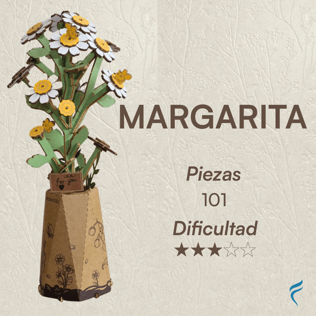 Una hermosa flor armable tipo Rompecabezas 3D, Diseño: Margarita