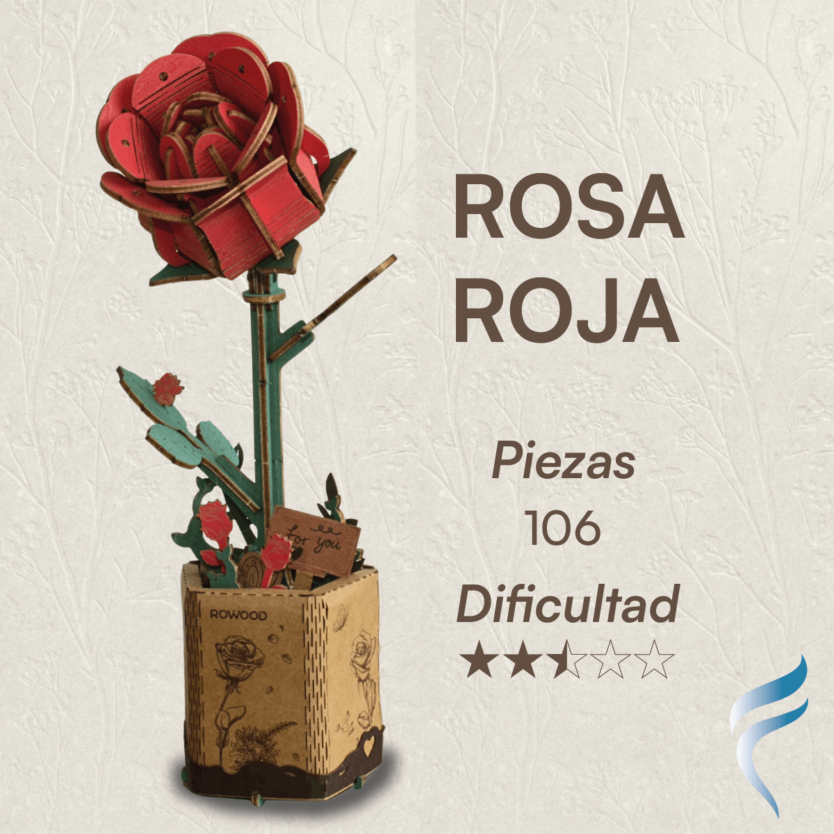 Una hermosa flor armable tipo Rompecabezas 3D, Diseño: Rosa Roja