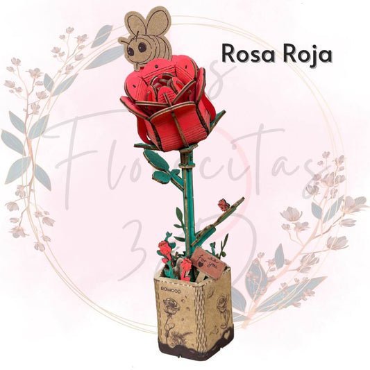 Una hermosa flor armable tipo Rompecabezas 3D, Diseño: Rosa Roja.