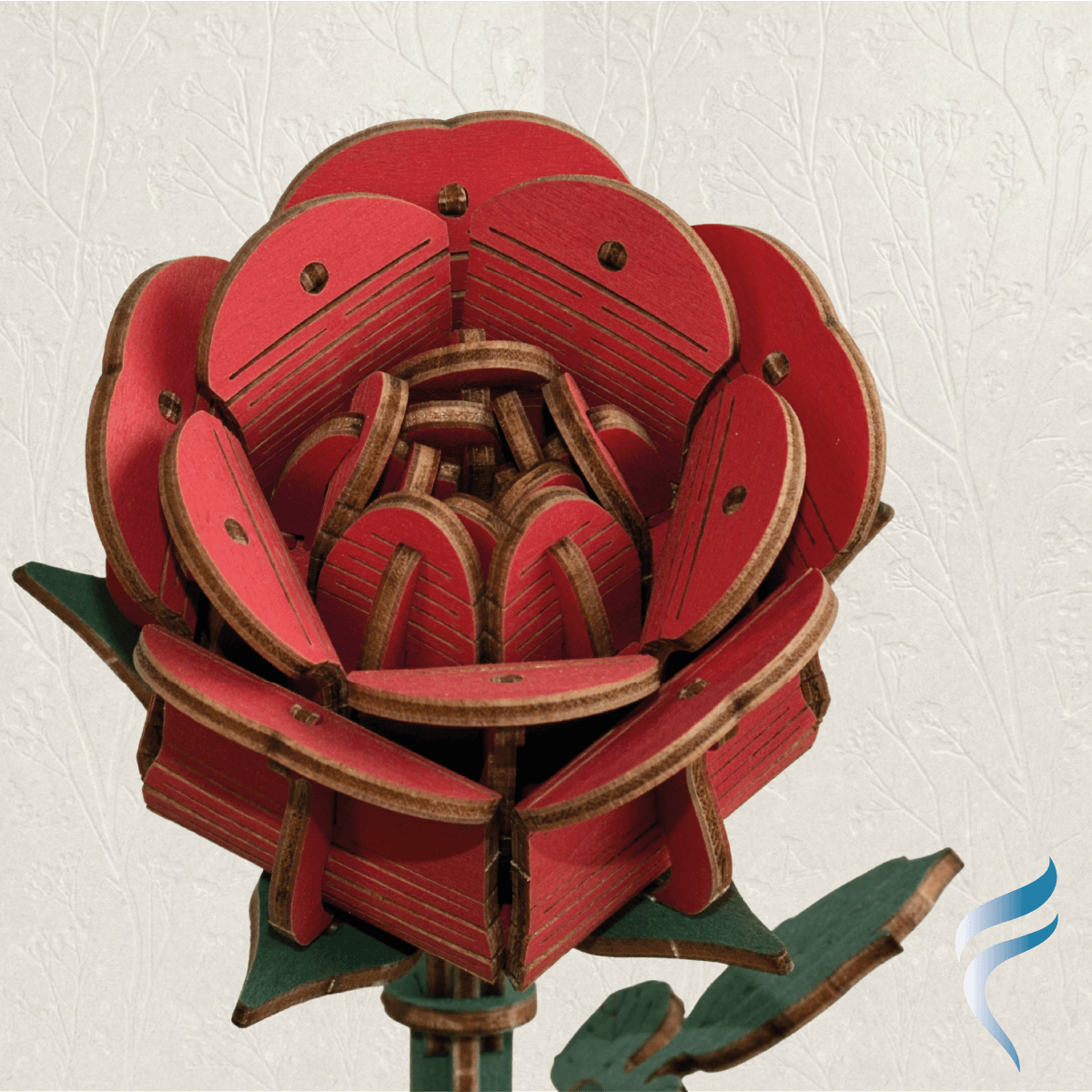 Una hermosa flor armable tipo Rompecabezas 3D, Diseño: Rosa Roja