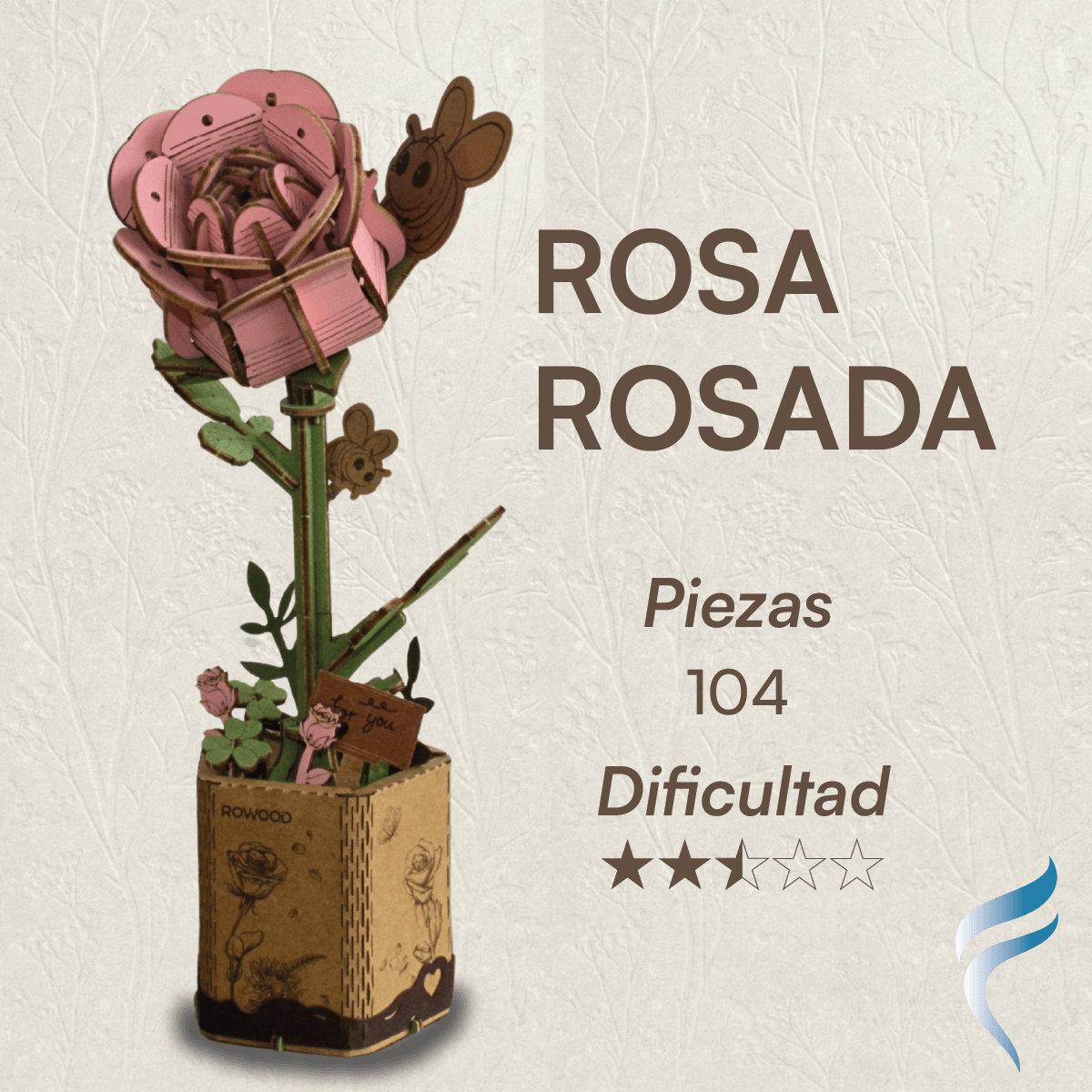 Una hermosa flor armable tipo Rompecabezas 3D, Diseño: Rosa Rosada