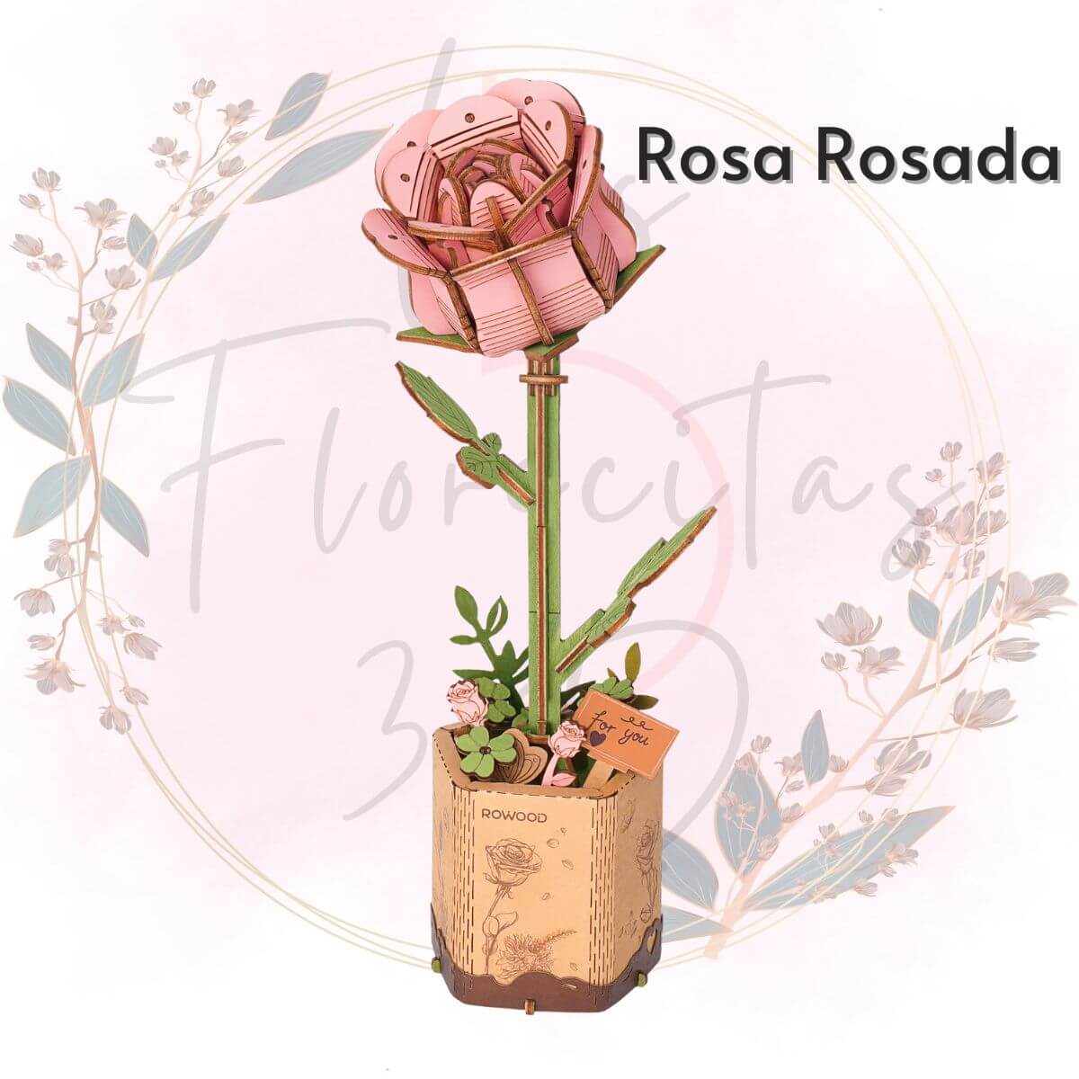 Una hermosa flor armable tipo Rompecabezas 3D, Diseño: Rosa Rosada