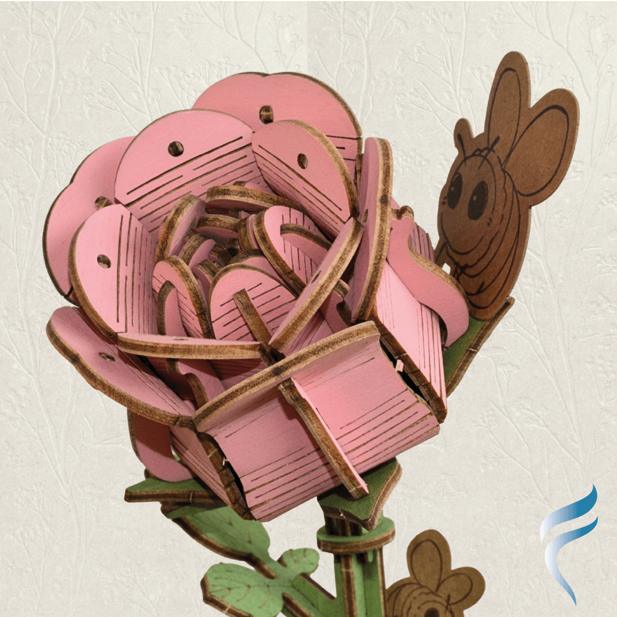 Una hermosa flor armable tipo Rompecabezas 3D, Diseño: Rosa Rosada