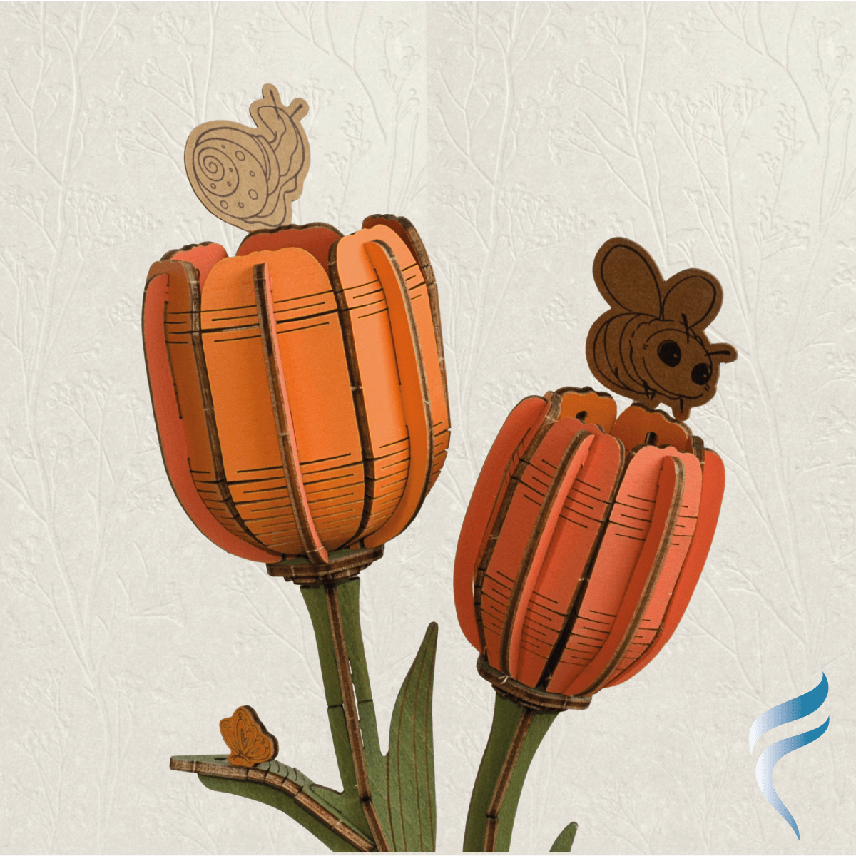 Una hermosa flor armable tipo Rompecabezas 3D, Diseño: Tulipán Naranja