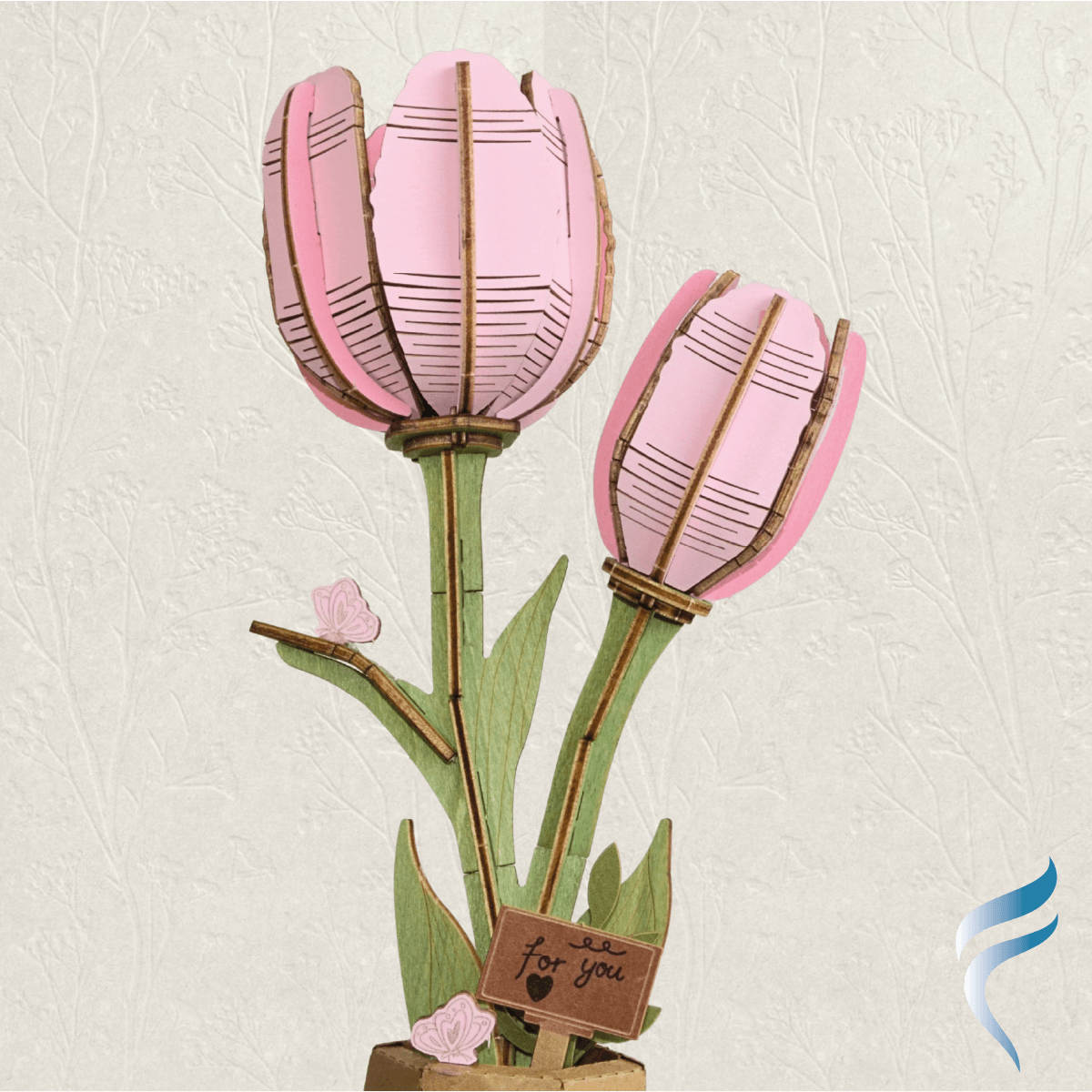Una hermosa flor armable tipo Rompecabezas 3D, Diseño: Tulipán Rosado